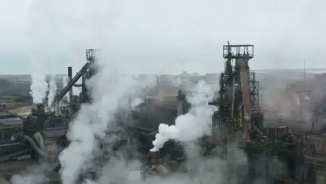 Drone Shot Rising Up Port Talbot Steel Manufacturing Plant 07