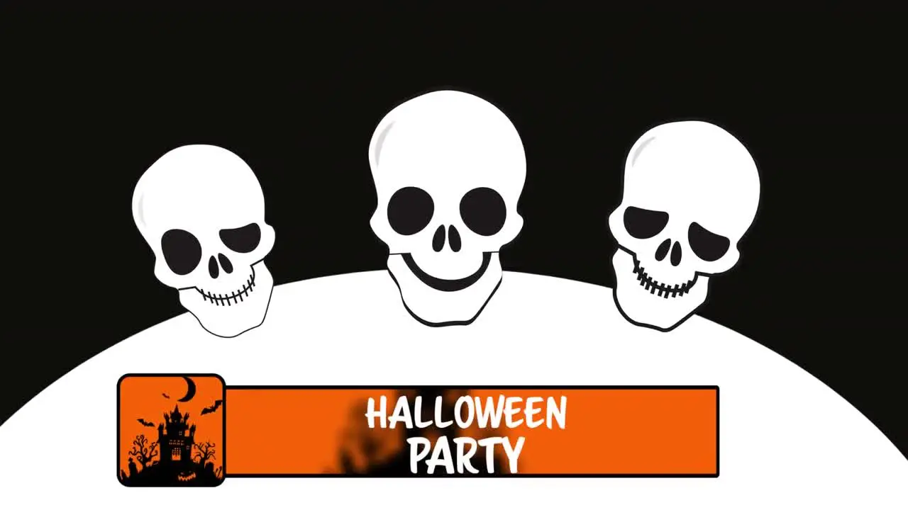 Animation of halloween party and skulls on black background