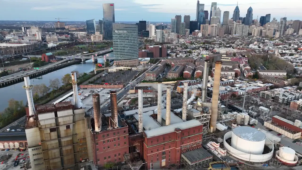 Philadelphia skyline with power plant electric generation station