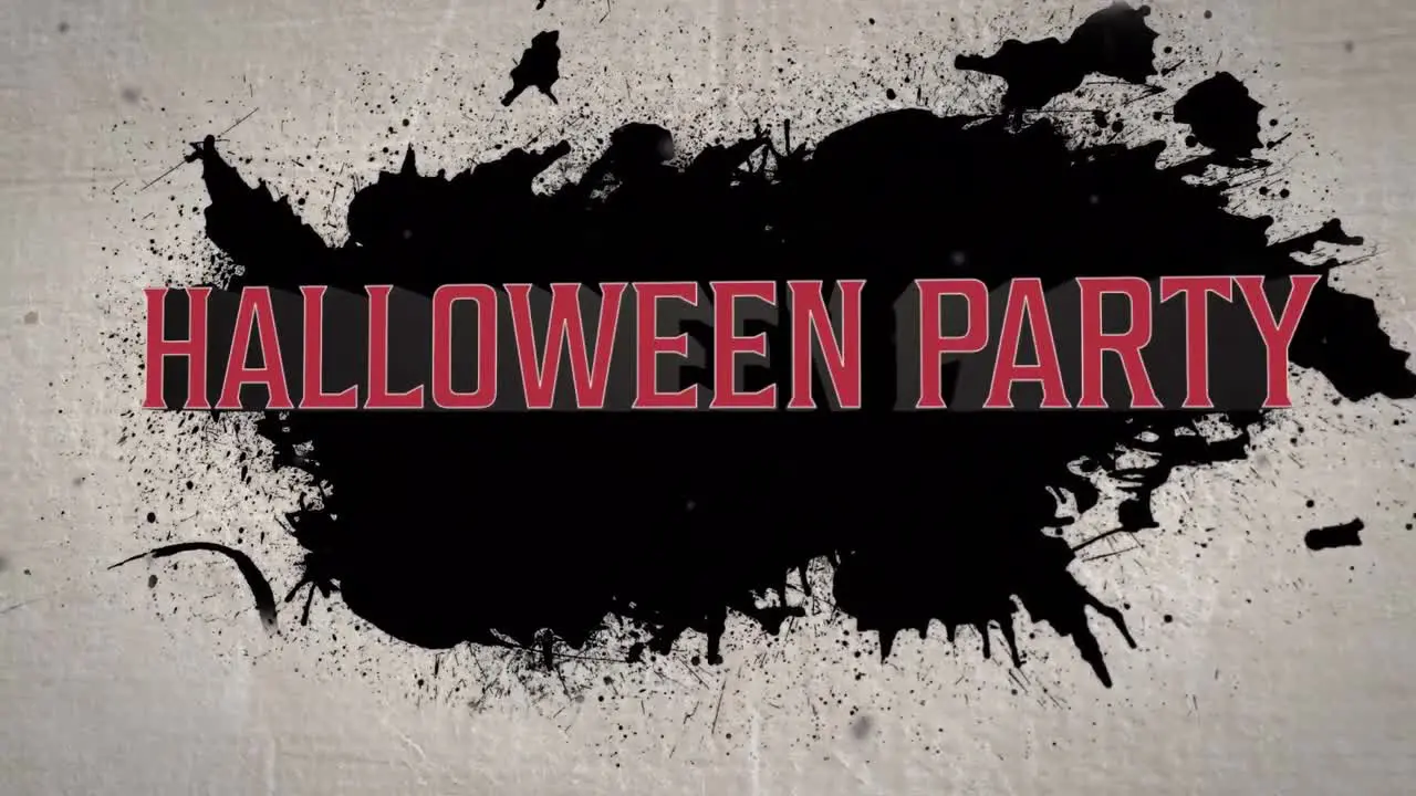 Animation of halloween party text over black stains on black background