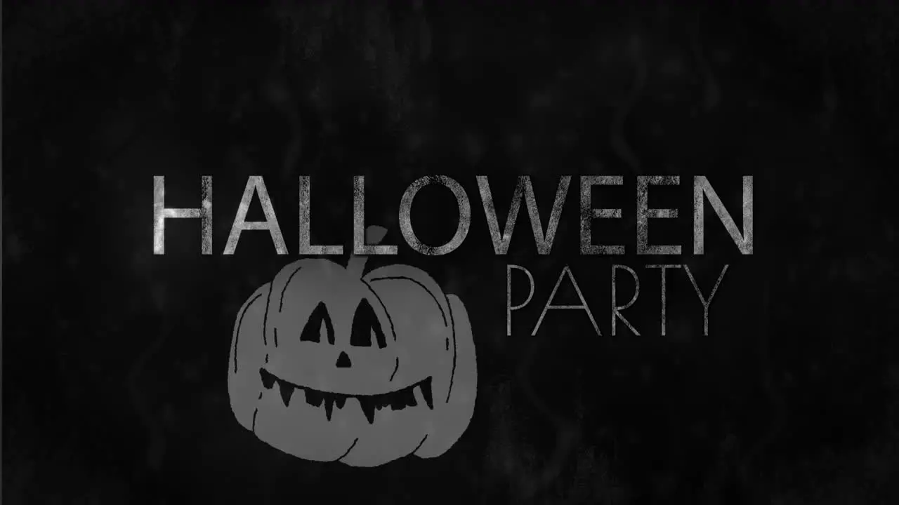 Animation of halloween party text over pumpkin on dark background