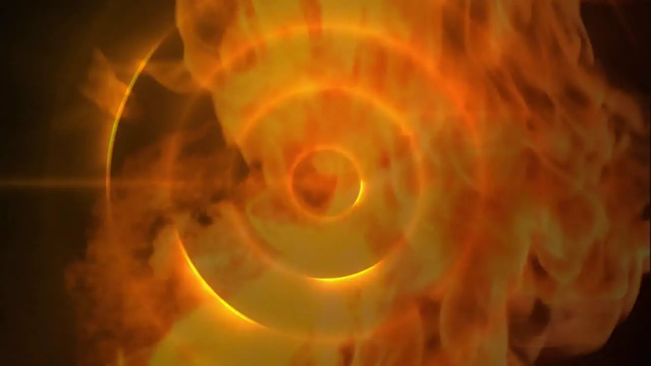 Fire explosion against orange dark background with light circles