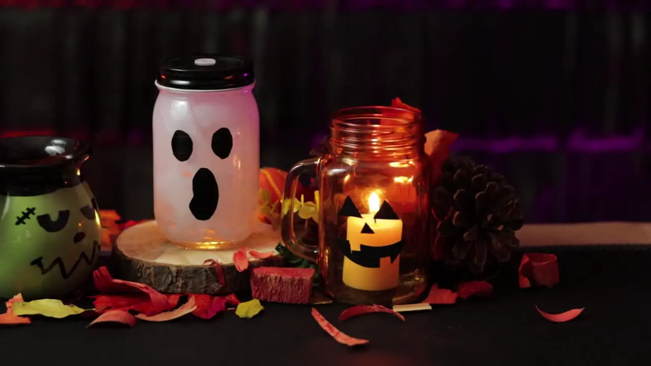 Halloween spooky jars Frankenstein ghost and pumpkin 