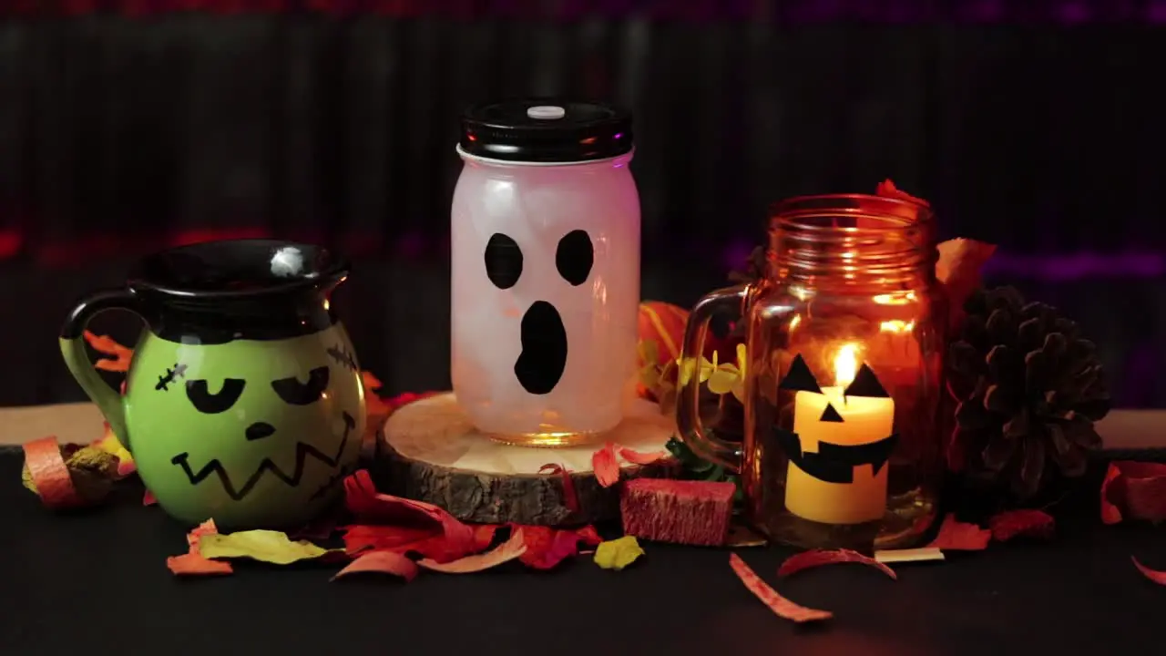 Halloween jars Frankenstein ghost and pumpkin