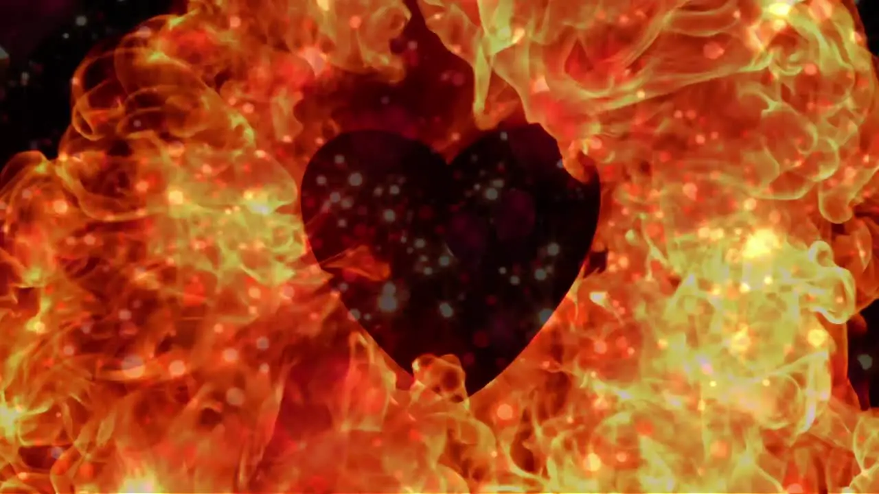 Appearance of heart with flame on a red backdrop 