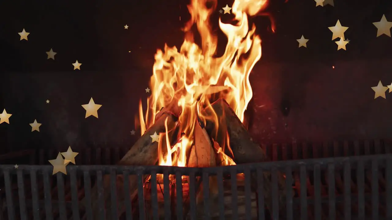 Animation of stars over flames in fireplace