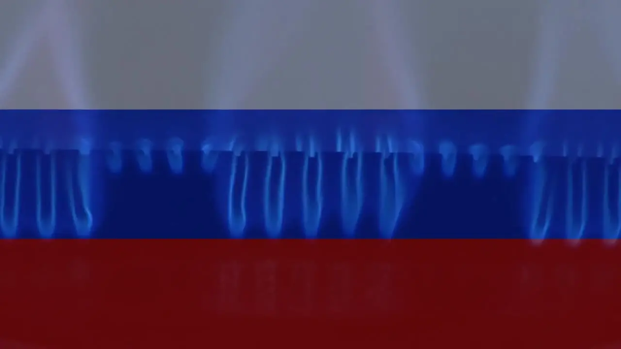 Animation of flag of russia over gas flame