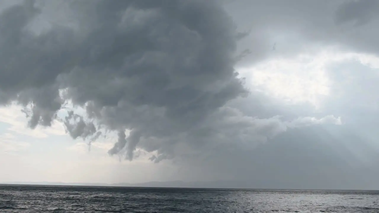 Heavy rain clouds over the calm sea -Storm coming -Slowmo Panning