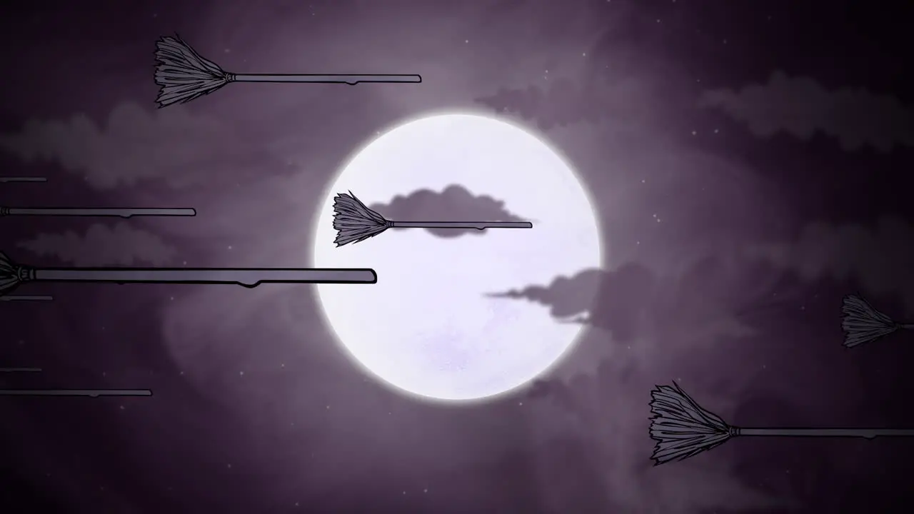 Halloween background animation with witch brooms and moon