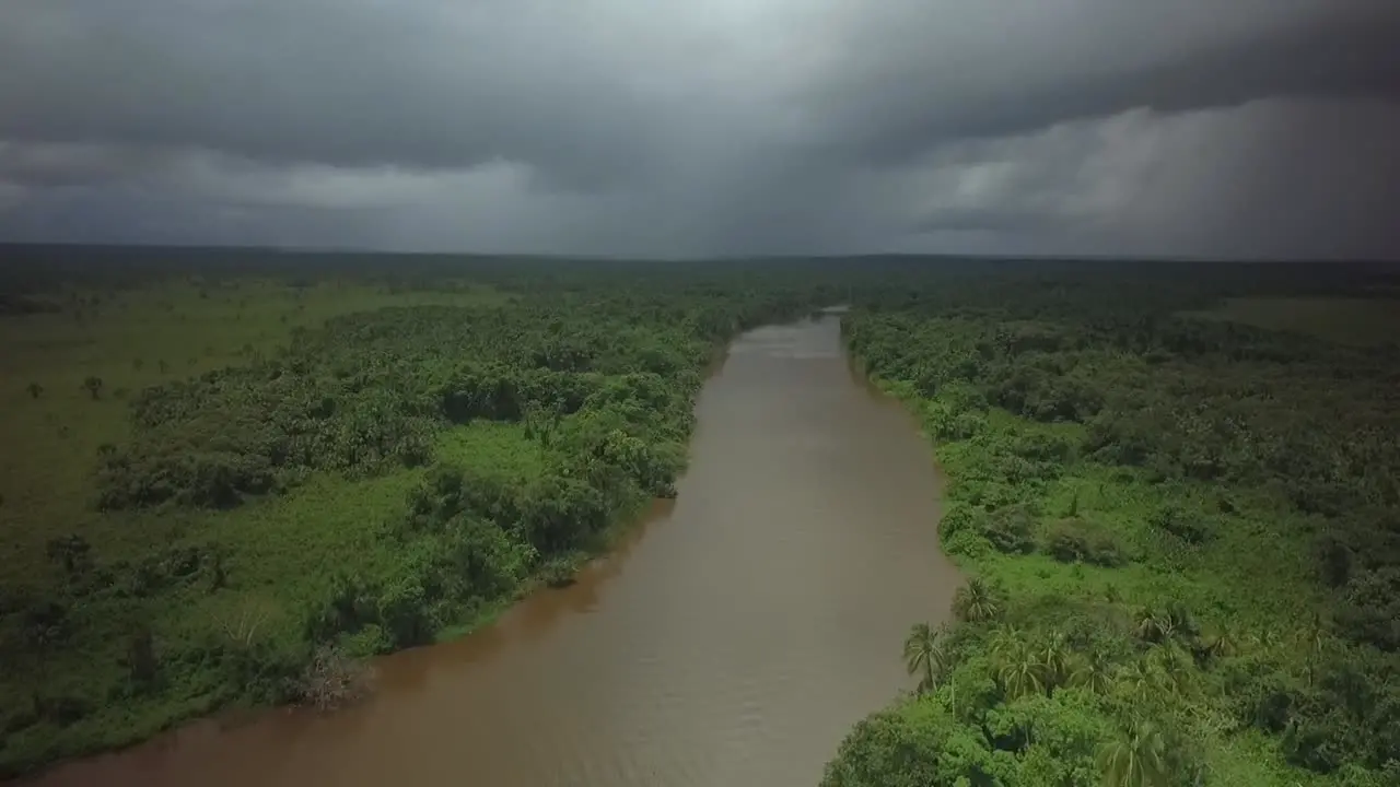 Birds eye view of the orinoco river delta in a stormy day