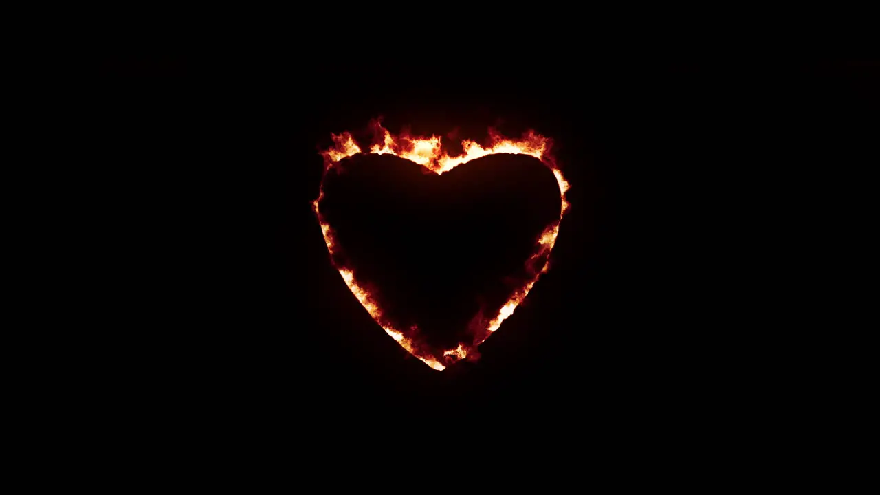 Heart with fire and burning effect on black background