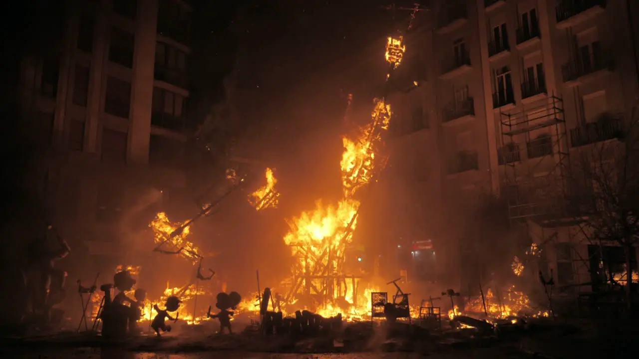 Final event La Crema on Fallas festival Fire destroying the construction