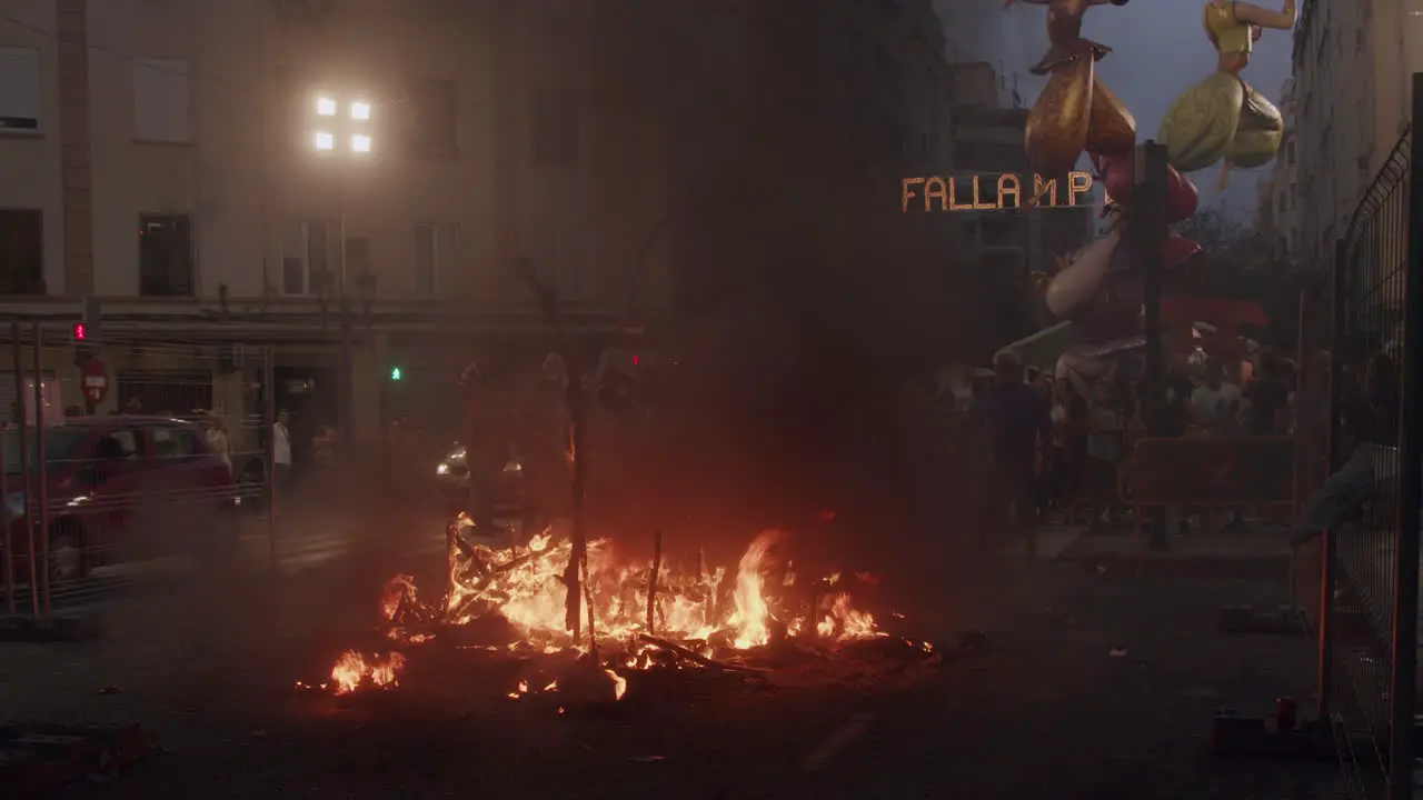 Final night of Las Fallas in Spain Street sculptures burning in flames