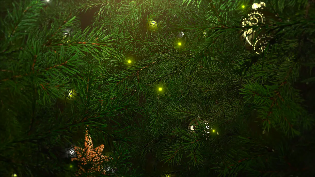 Animated closeup balls and green tree branches on shiny background