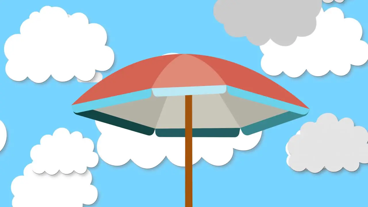 Animation of umbrella over sky with moving clouds