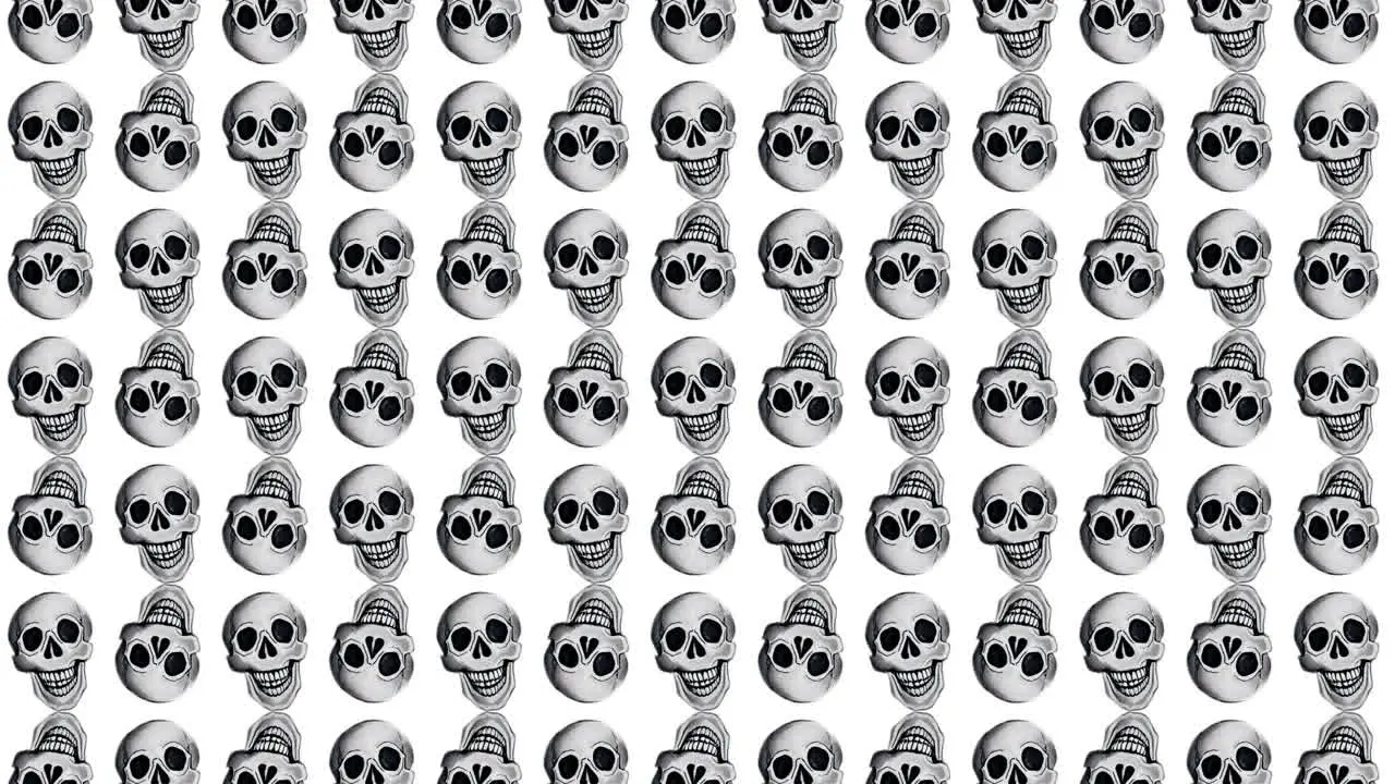 Trippy and quirky background of skulls shaking