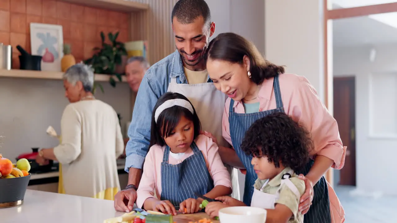 Mother father and children cooking