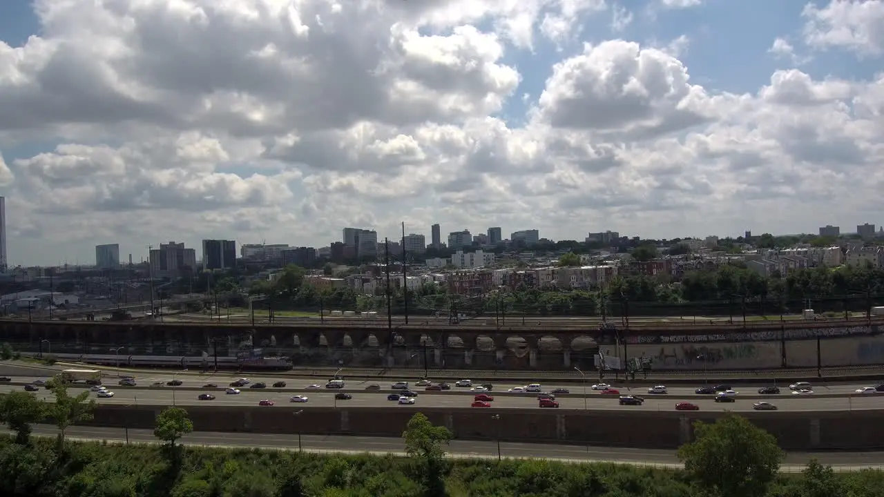 This is a drone footage of the Traffic in Philadelphia city