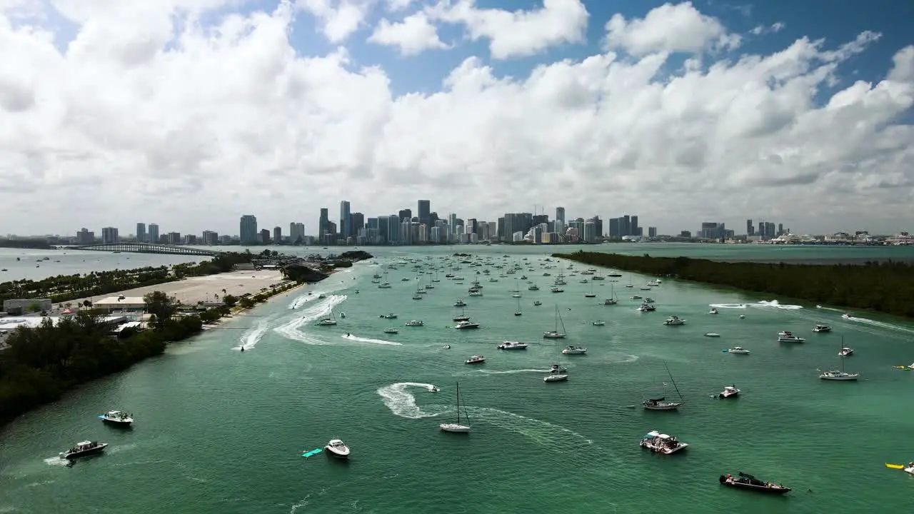 Amazing Aerial Shot of Miami Skyline with Boats on the Water