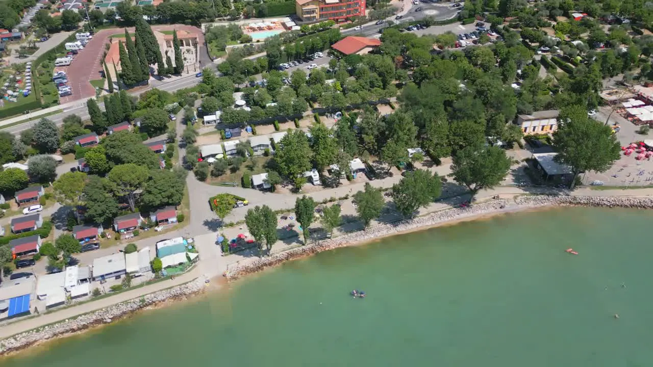 Aerial Shot of Camping Cisano San Vito Beside Lake Garda Italy