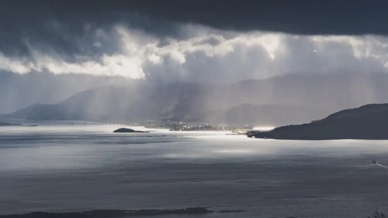 A timelapse of the stormy clouds passing above the fjord