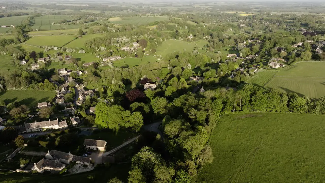 England Cotswold Village Chedworth Spring Aerial Landscape UK Countryside