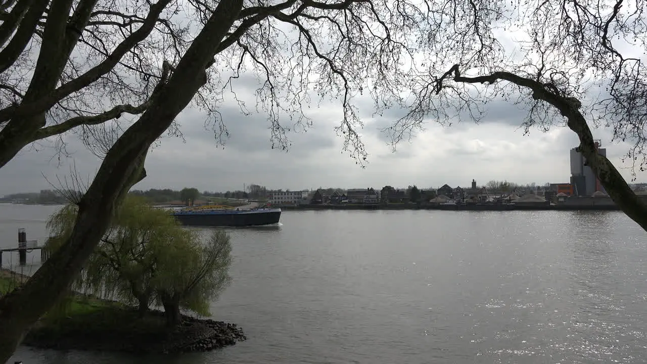 Netherlands Schoonhoven Barge Passes By Time Lapse