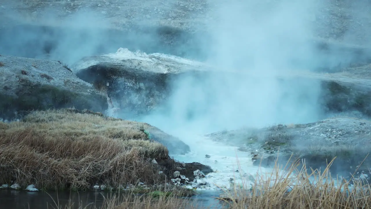 Heavy Steaming from Natural Hot Spring Hot Creek Geological Site Inyo National Forest Low Angle