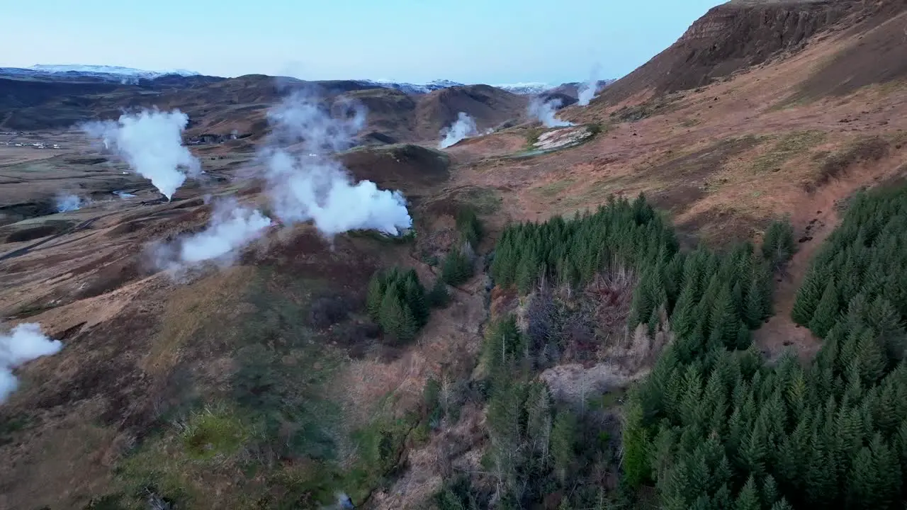 Steam Rising From Hot Springs In Hverir Geothermal Valley In Hveragerdi South Iceland