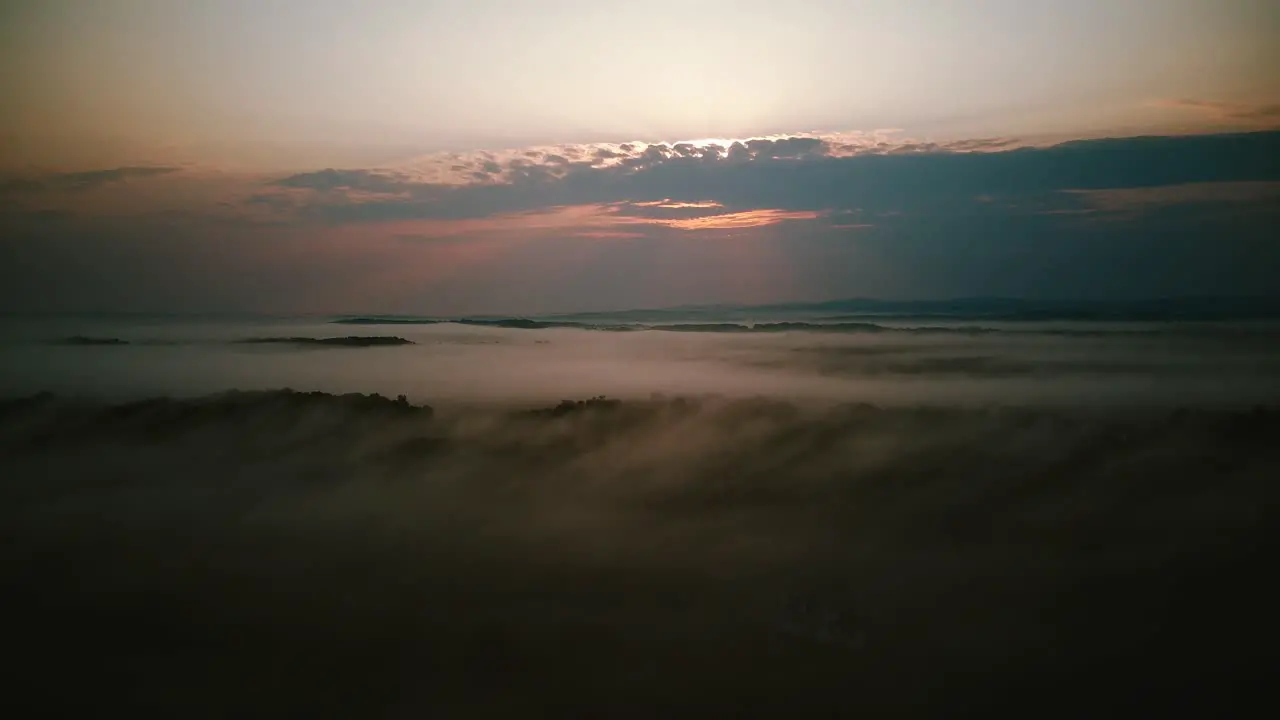 Drone Shot Over Low Clouds and Fog in the Mountains of Virginia