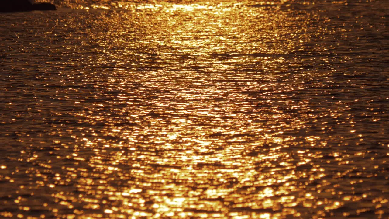 Dark water with golden sun path