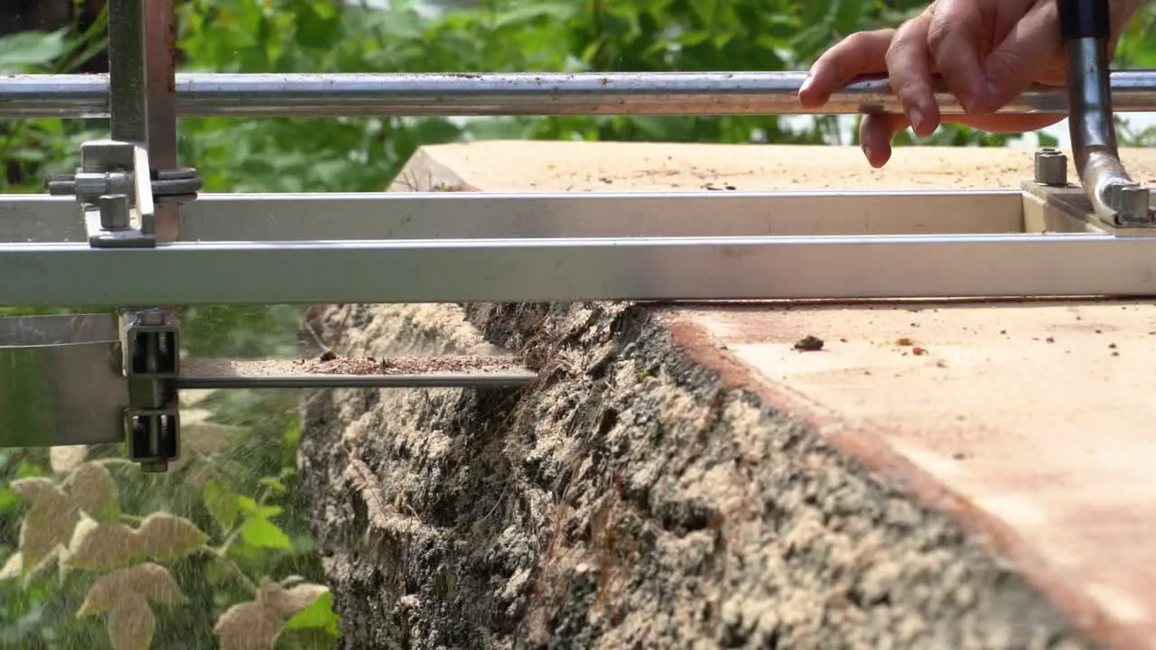 looking down the length of a pine log at a homestead chainsaw milling site