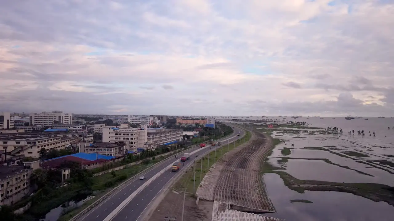 4k Drone shot a busy road where vehicles moving on a road