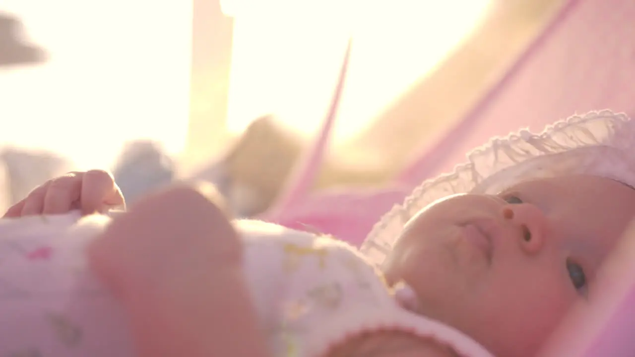 Baby girl in bassinet Summer outing