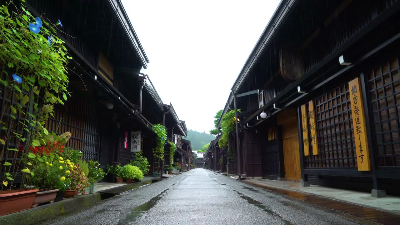 A rainy Sanmanchi Suji street is seen in Takayama Japan