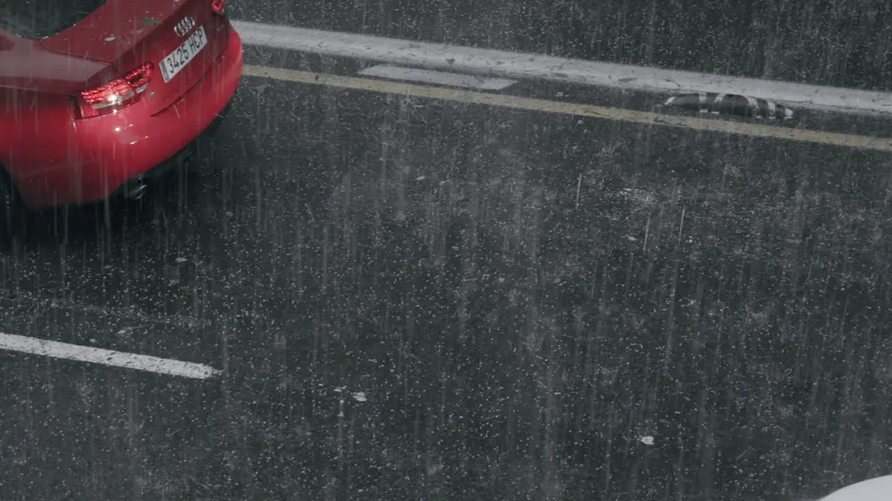 Car traffic in the hailstorm