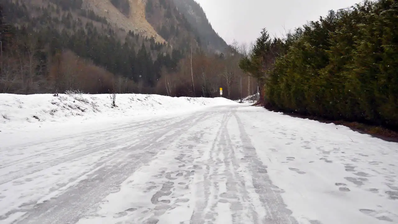 walking along snow covered road