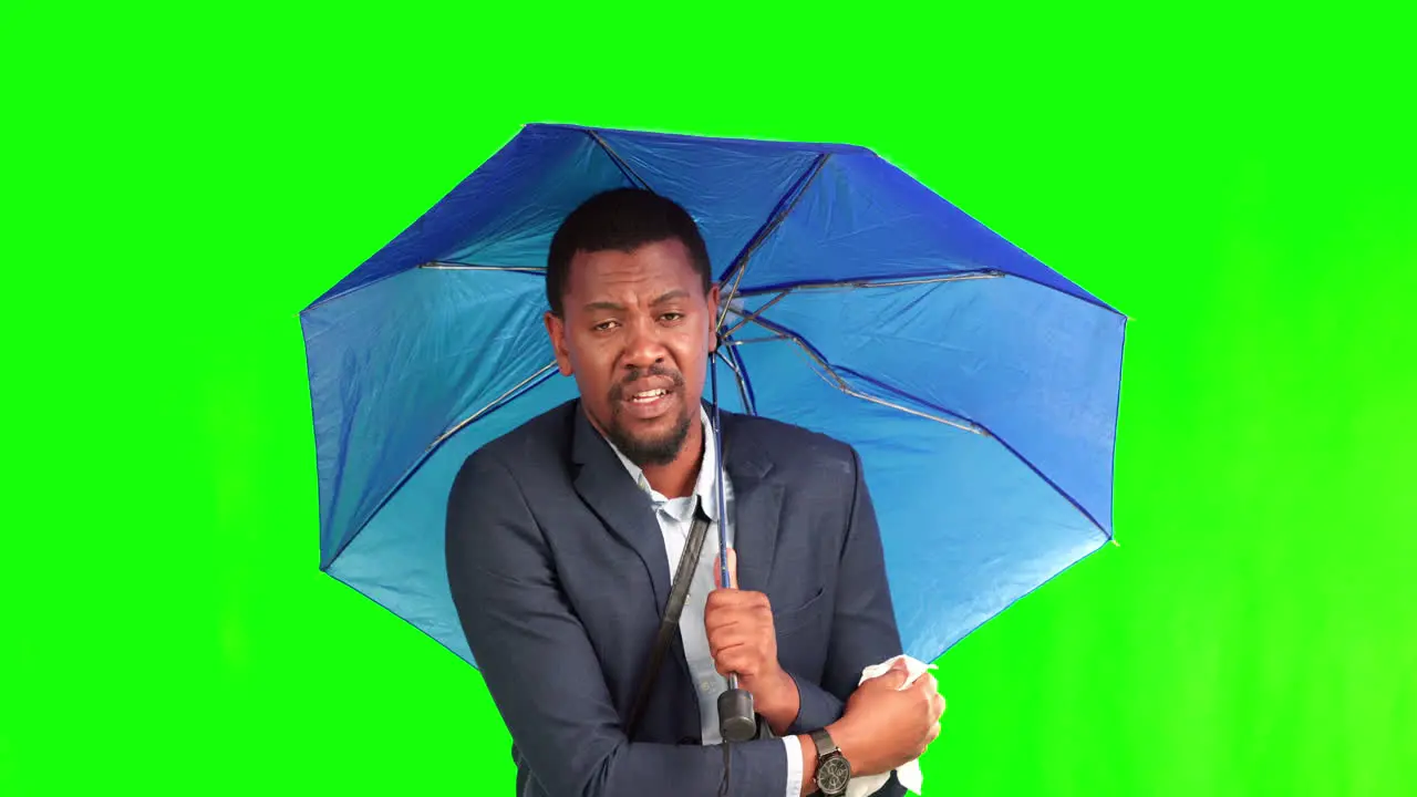 Green screen business and black man sneeze