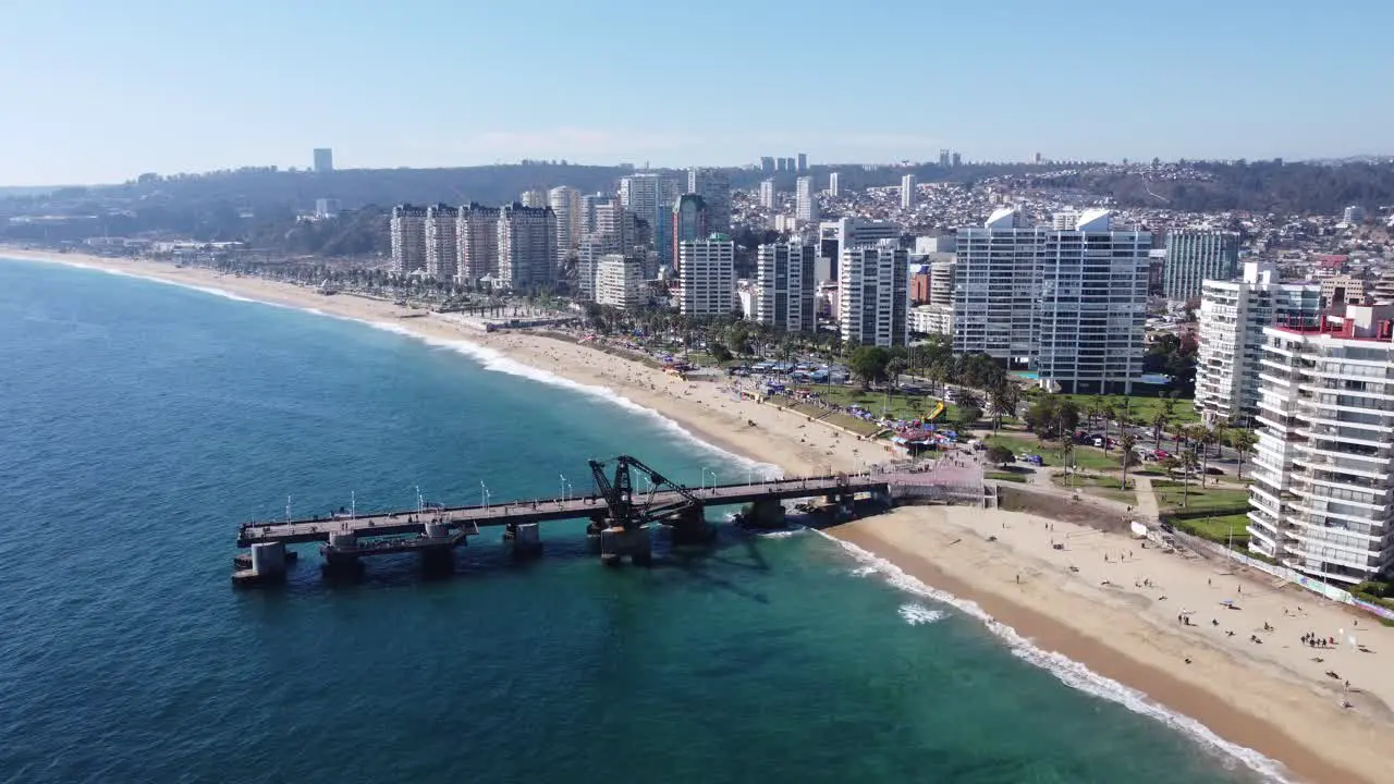 Aerial view of Vergara Pier Muelle Vergara and Las Salinas beach and Playa El Sol