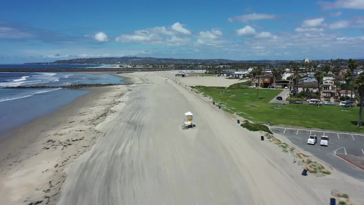 Aerial of empty abandoned beaches of southern california with no one during covid19 1