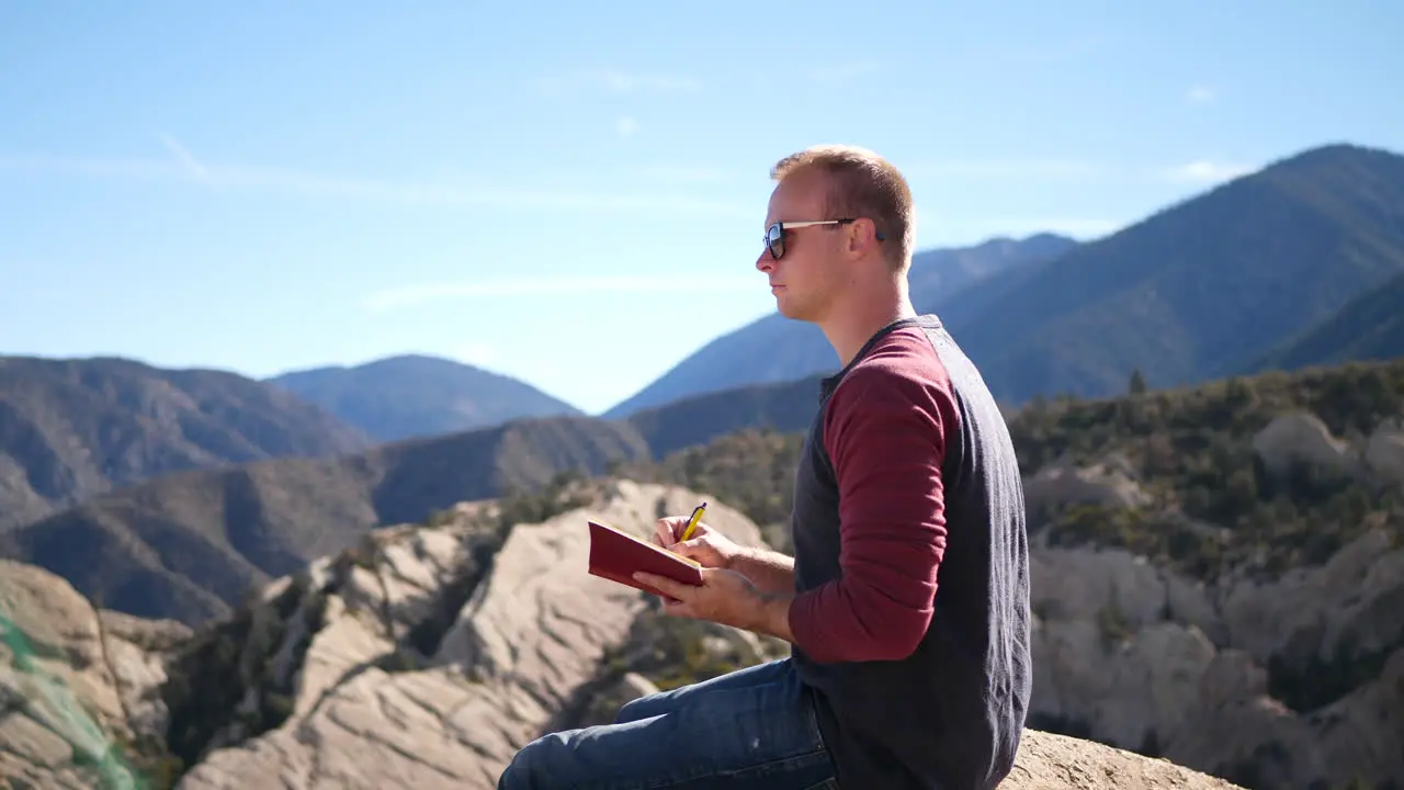 A man on a hike alone thinks about his life and future as he writes in his private journal and documents his travels across California