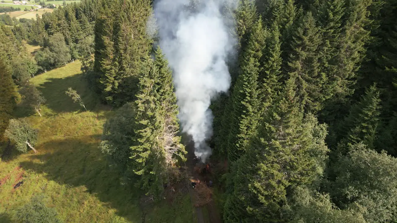 Farmers Burning Tree Branches in a Controlled Fire in Vik i Sogn Norway