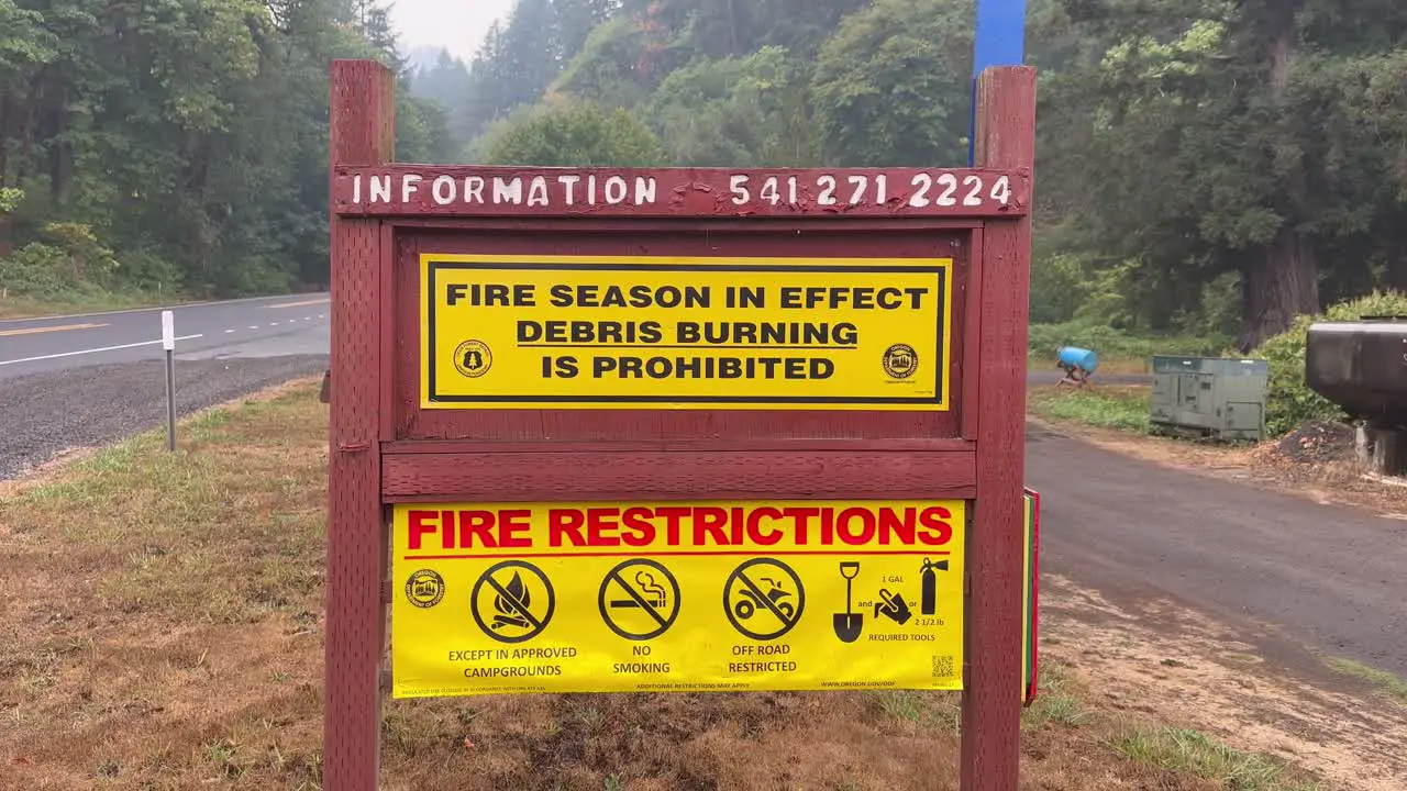 Fire Hazard Sign At Natural Park In Oregon Prohibiting Burning Of Debris During Fire Season