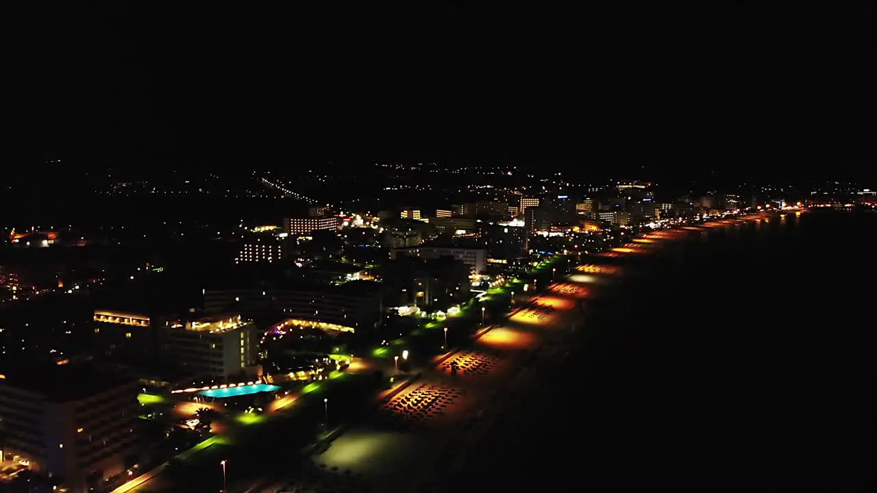 Aerial view at night of Cala Millor touristic destination on the east coast of the Island of Mallorca