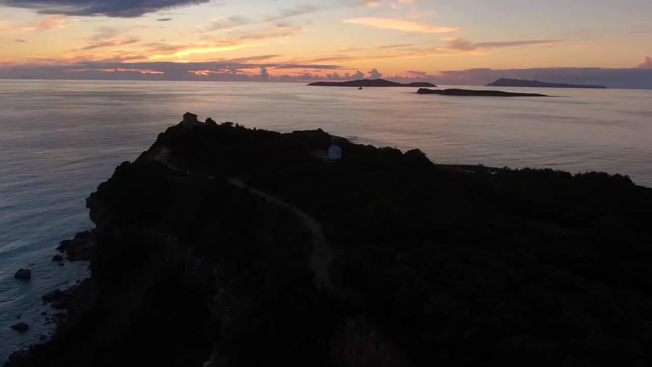 Aerial drone view with sunset is the island