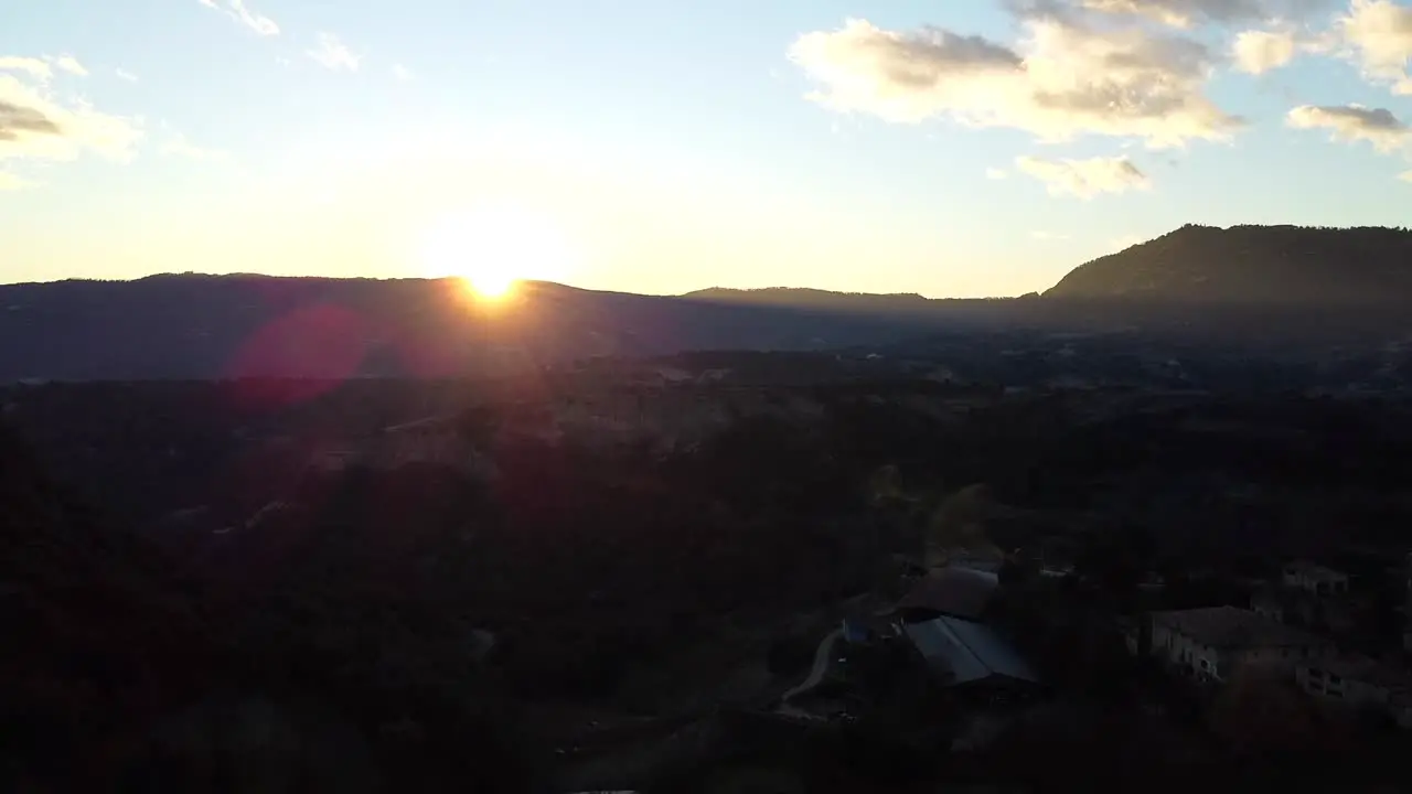 Beautiful aerial landscape silhouetted mountains golden hour sunrise