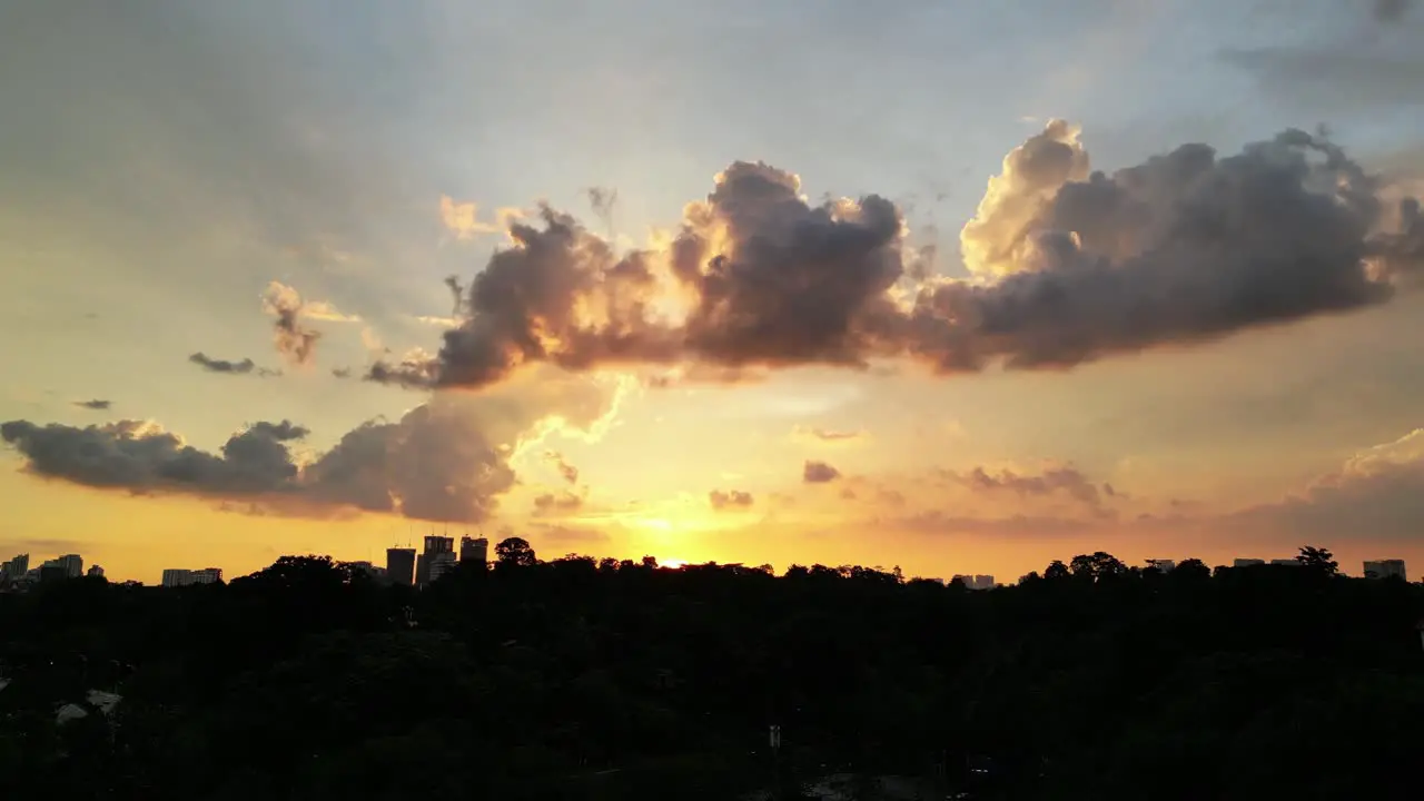 Drone shots of downtown Kuala Lumpur at sunset