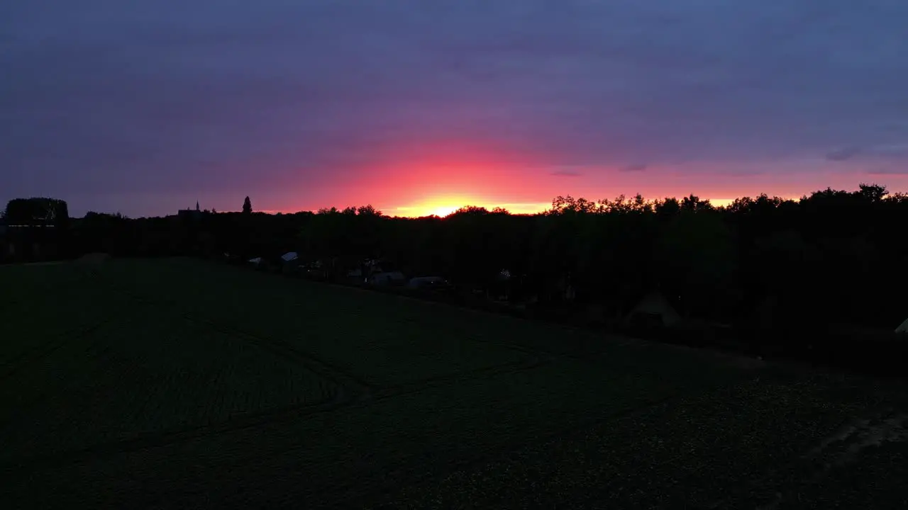 Golden Orange Sunset Sky With Silhouette Landscape View