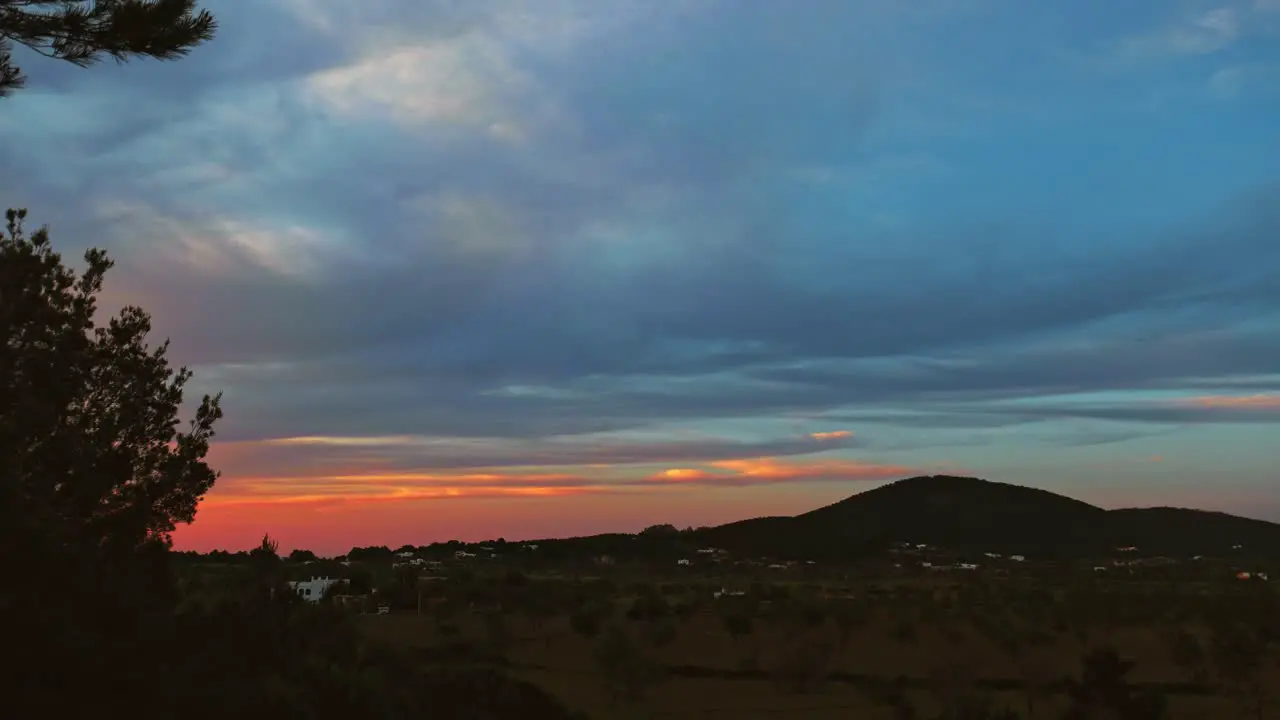 Timelapse of beautiful sunset over mountains on island of Ibiza Spain