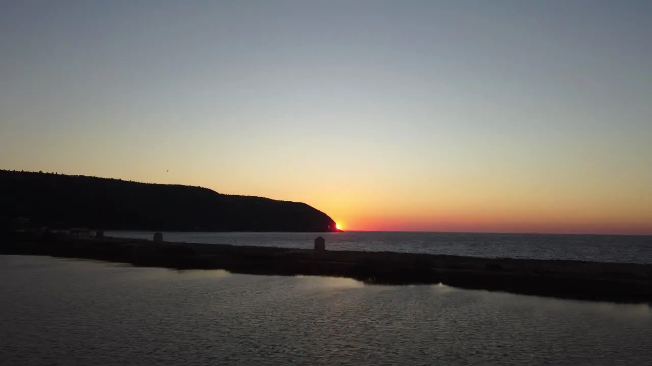 Lefkada Aerial shot of sunset over sea horizon